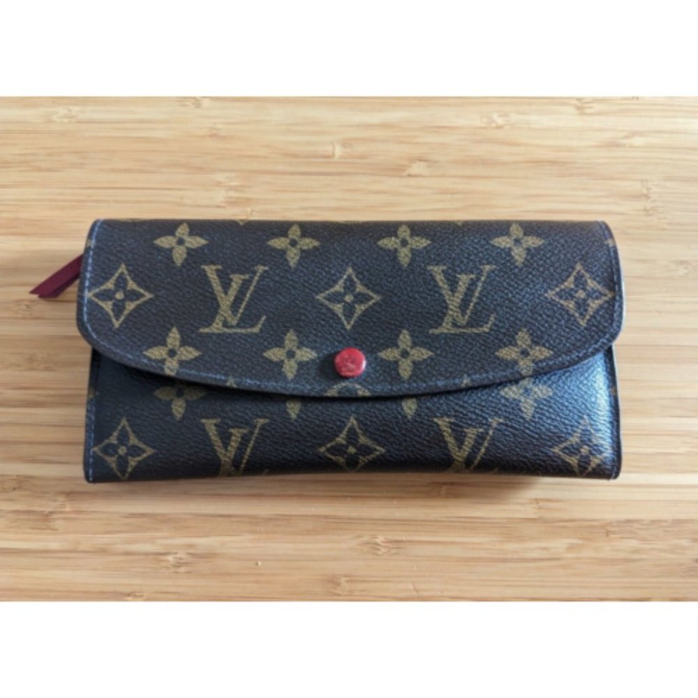 Authentic Louis Vuitton Monogram Canvas Portefeuille Emilie Long Wallet Red